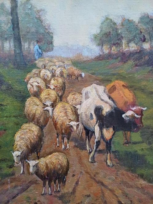 Schilderij in olieverf M.VAN DEN BEMPT "Koeien en schapen", Antiek en Kunst, Kunst | Schilderijen | Klassiek, Ophalen of Verzenden