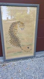 Grote Aziatische stijl Panther Silk schilderij, Ophalen of Verzenden