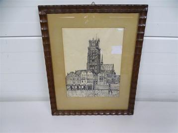 A6546. Gesigneerde Ets Grote Kerk & Bomkade beschikbaar voor biedingen