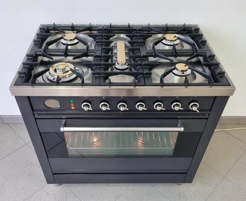 🍀 Luxe Fornuis Boretti 90 cm antraciet + rvs 5 pits 1 oven, Elektronische apparatuur, Fornuizen, Zo goed als nieuw, Vrijstaand