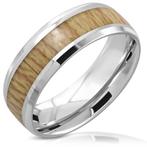 Bague pour hommes en acier inoxydable avec bois, Bijoux, Sacs & Beauté, Bagues, Enlèvement ou Envoi, Neuf, Homme