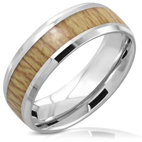 Roestvrij stalen mannenring met hout, Handtassen en Accessoires, Ringen, Nieuw, Heer, Ophalen of Verzenden