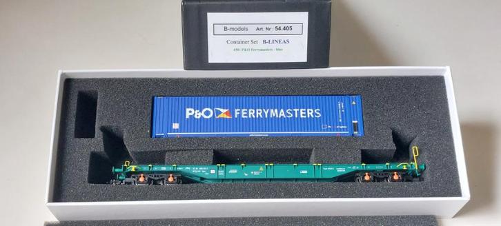 SNCB/NMBS B-MODELS CONTAINERSET B-LINEAS*HO*DC 54.405, Hobby en Vrije tijd, Modeltreinen | H0, Zo goed als nieuw, Wagon, Gelijkstroom