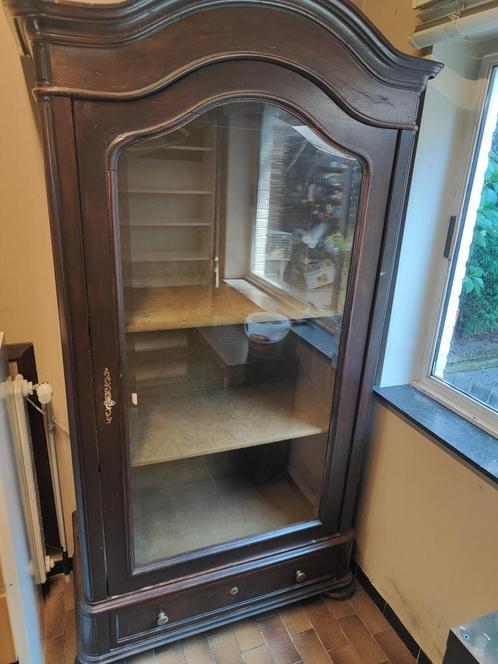 antieke kast met grote glazen deur en lade, Antiek en Kunst, Antiek | Meubels | Kasten, Ophalen