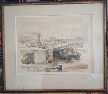 Aquarel marine in lijst, Frans Bruers beschikbaar voor biedingen