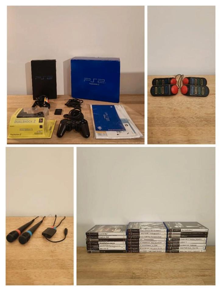 PS2 Console (CIB) + 25Games + Buzz + Singstar, Games en Spelcomputers, Spelcomputers | Sony PlayStation 2, Zo goed als nieuw, Phat
