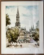 Lithographie numérotée et signée Brussels Marché aux Herbes, Antiquités & Art, Enlèvement ou Envoi
