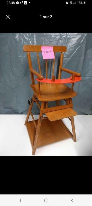 Chaise haute en bois pour poupée,  vintage