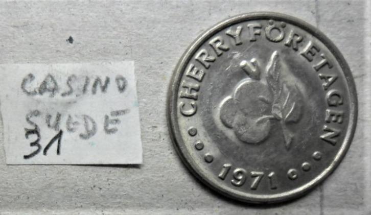 Casinochip Cherry foretagen 1971 20,2 mm Zweden, Postzegels en Munten, Penningen en Medailles, Overige materialen, Verzenden