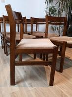 6 Mid-century chocoladebruine eetkamerstoelen, Ophalen, Bruin, Hout