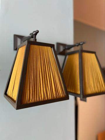 Wand lampen brons Judeco set/2. Met zijde kappen.  beschikbaar voor biedingen