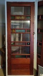 3-luik deuren in Pitch Pine hout met retroglas, Antiek en Kunst, Ophalen