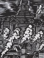 Houtsnede van Frans Masereel: BRUSSEL – Justitiepaleis, Verzamelen, Postkaarten | België, Verzenden, 1940 tot 1960, Ongelopen