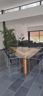 Driehoekige glazen eet- of vergadertafel, Huis en Inrichting, Tafels | Eettafels, Ophalen, Gebruikt, Glas, 200 cm of meer