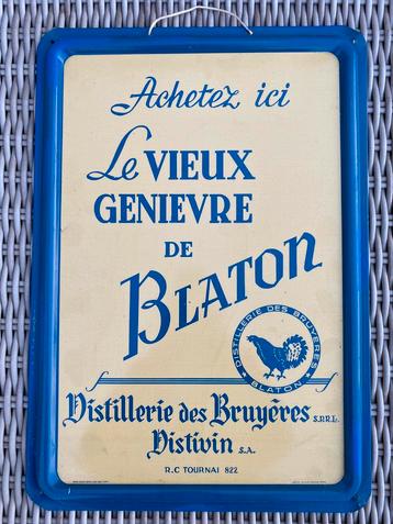 Blikken bord Le Vieux Genievre De Blaton, Verzamelen, Ophalen of Verzenden, Gebruikt, Reclamebord
