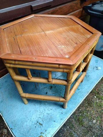 Vintage rotan tafeltje, Huis en Inrichting, Tafels | Bijzettafels, Ophalen, Gebruikt, Overige vormen, Minder dan 45 cm