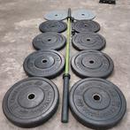 Crossmaxx Olympische bumper plates set + Atx barbell 220cm, Sport en Fitness, Fitnessmaterialen, Ophalen, Zo goed als nieuw