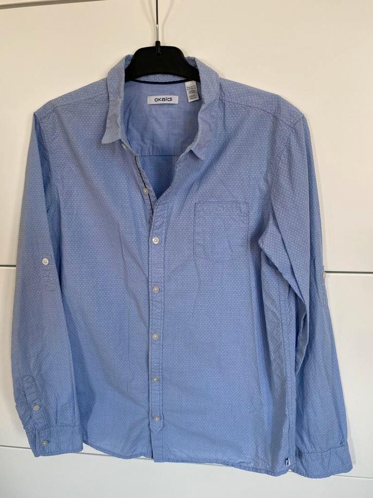 Blauw hemd voor jongens van Okaïdi — 164 cm (14 jaar oud), Kinderen en Baby's, Kinderkleding | Maat 164, Gebruikt, Jongen, Shirt of Longsleeve