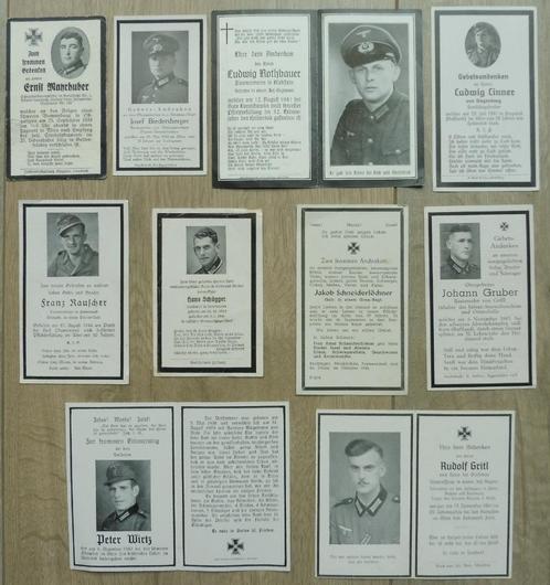 WO2 Duitse rouwprentjes, sterbebilder, doodsprentjes (10 x), Verzamelen, Militaria | Tweede Wereldoorlog, Landmacht, Overige typen