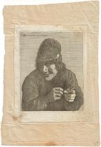 Coryn Boel naar David Teniers ets "Man met Bontmuts met Pijp, Autres types, Moins de 50 cm, Enlèvement, Utilisé