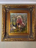 Schilderij -  Kind met kippen, Ophalen