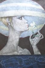 JEF VAN TUERENHOUT / KONINGIN MET HOED / ZEEFDRUK / 76x50cm, Ophalen of Verzenden