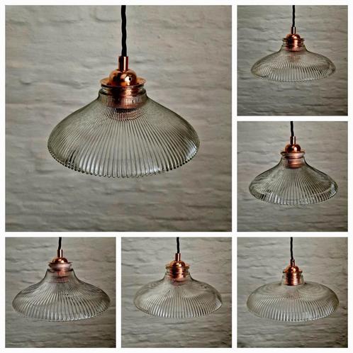 VERKOCHT! Vintage Franse industriële Holophane hanglampen, Antiek en Kunst, Antiek | Verlichting, Ophalen of Verzenden
