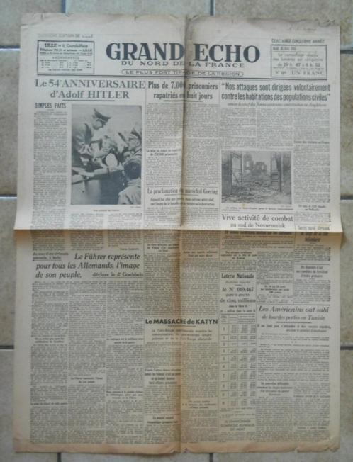 Grand Echo du Nord de la France, journal du 20 avril 1943, Collections, Revues, Journaux & Coupures, Journal, 1940 à 1960, Enlèvement ou Envoi