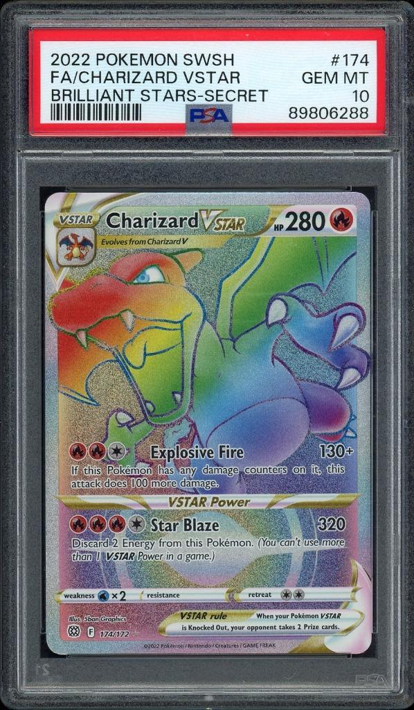 Charizard VSTAR PSA 10 - 174/172 - Brilliant Stars 2022, Hobby en Vrije tijd, Verzamelkaartspellen | Pokémon, Zo goed als nieuw
