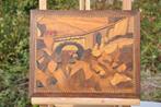 tableau mural marqueterie village, Antiquités & Art, Art | Sculptures & Bois, Enlèvement ou Envoi