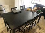 Tafel zwart - uitschuifbaar - met stoelen, Huis en Inrichting, Ophalen, Klassiek, 200 cm of meer, 50 tot 100 cm