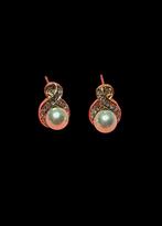 BOUCLES D'OREILLES PLAQUÉ OR AVEC PERLES ET BRILLANTS, Enlèvement ou Envoi, Or, Or, Avec pierre précieuse