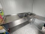 Double évier inox Horeca avec tablette – 200x60x95 cm, Ophalen, Nieuw zonder verpakking, Inox Meubilair