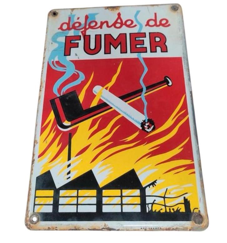 Panneau d'affichage émaillé « Défense de Fumer », Collections, Marques & Objets publicitaires, Comme neuf, Panneau publicitaire
