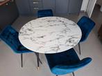 Glazen eettafel met wit marmereffect, D120, Huis en Inrichting, Ophalen, Zo goed als nieuw