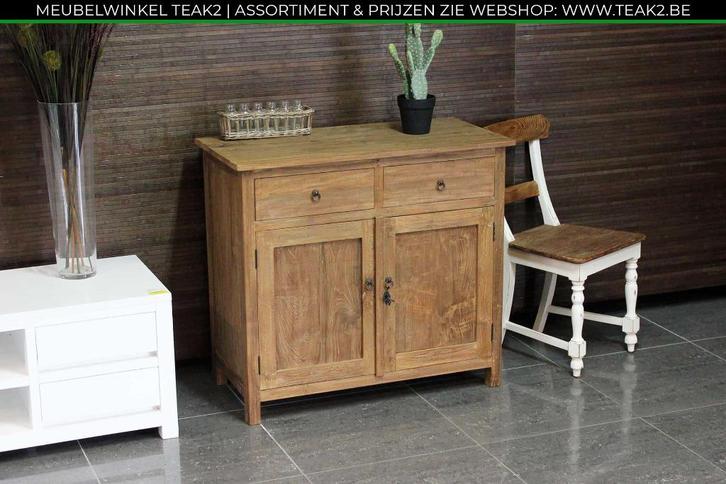 Nieuwe dressoirs / sidetable wit / teak - dressoir bij TEAK2, Huis en Inrichting, Kasten | Dressoirs, Nieuw, Met lade(s), Met deur(en)