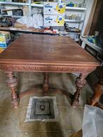 Antieke Mechelse tafel met leeuwenmaskers en hek op regel, Ophalen, Gebruikt, Mechelse stijl, waarschijnlijk notenhout, Rechthoekig