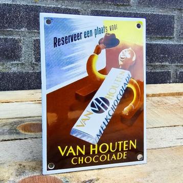 Emaille Schild VAN HOUTEN Chocolade Reclamebord Vintage Bord beschikbaar voor biedingen