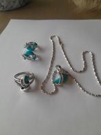 zilveren juweeltjes Turquoise : ring ,halsketting en oorbel, Handtassen en Accessoires, Gebruikt, Zilver, Zilver, Ophalen