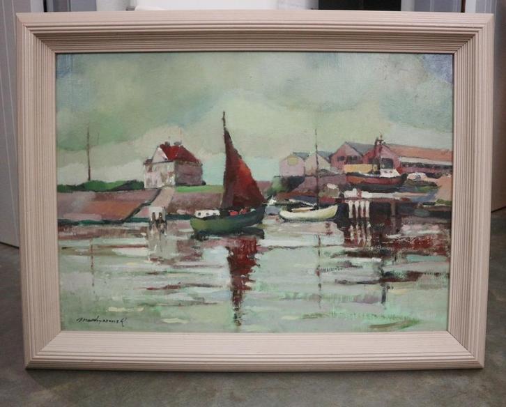 Renaat MATTHYSSENS, havengezicht, Antiek en Kunst, Kunst | Schilderijen | Klassiek, Ophalen of Verzenden