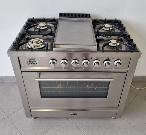 🍀 Poêle Boretti de luxe 90 cm en acier inoxydable, four num, Electroménager, Cuisinières, Comme neuf, Autoportant, 5 zones de cuisson ou plus