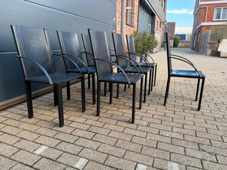 8x Matteo Grassi dining armchairs Zwart Tuigleder, topstaat!, Huis en Inrichting, Zetels | Voetbanken en poefs, Ophalen of Verzenden