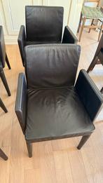 6 leder eetkamerstoelen, Huis en Inrichting, Stoelen, Ophalen, Gebruikt, Bruin, Design