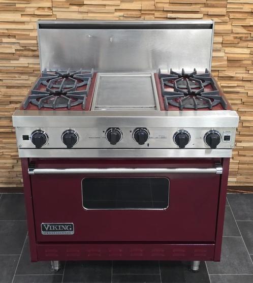 🔥 Poêle Viking de luxe 90 cm, rouge bordeaux, 4 brûleurs, F, Electroménager, Cuisinières, Comme neuf, Autoportant, 5 zones de cuisson ou plus