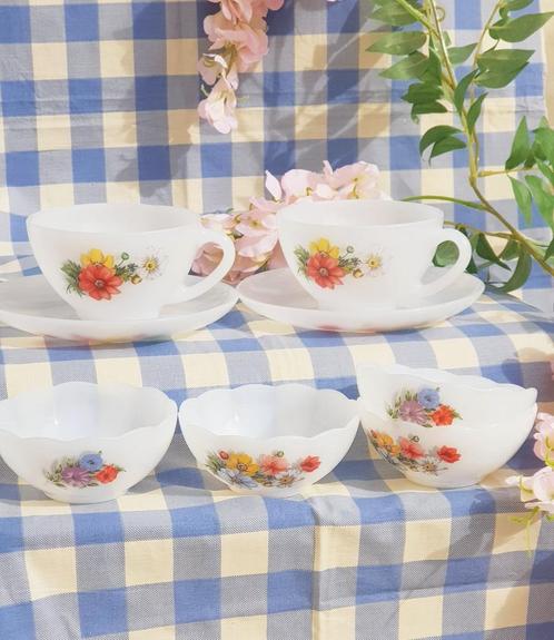 ARCOPAL 💕💕 FLOWERS vintage kopjes en schalen, Huis en Inrichting, Keuken | Servies, Zo goed als nieuw, Kop(pen) en/of Schotel(s)