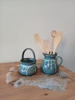 Set keramieken pot + kruik met blauwgroene afwerking, Enlèvement ou Envoi
