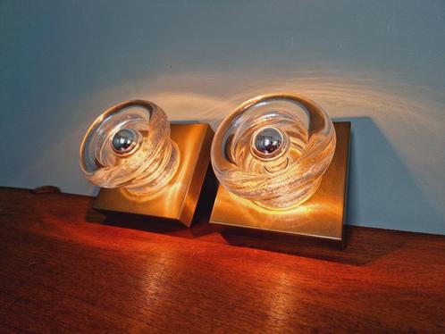 Paar Cosack-wandlampen van glas en messing, 1970, Antiek en Kunst, Antiek | Verlichting, Ophalen of Verzenden
