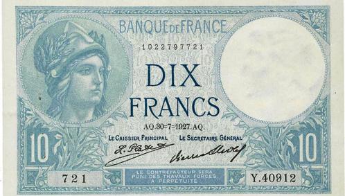 Bankbiljet 10 frank MINERVE FRANKRIJK 1927 F.06.12, Postzegels en Munten, Bankbiljetten | Europa | Niet-Eurobiljetten, Setje, Frankrijk