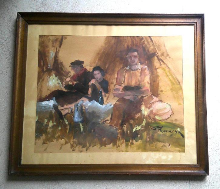 Lunchpauze voor akkerbouwers - Raoul Pharasyn (1908-1991), Antiek en Kunst, Kunst | Schilderijen | Klassiek, Ophalen of Verzenden