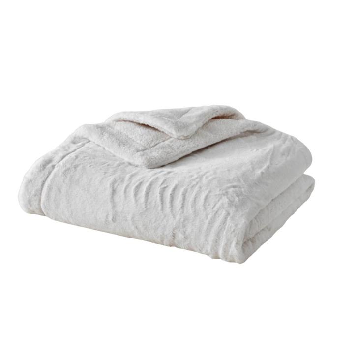 Plaids Cocooning fleece/plaid peau de bête blanc NIEUW, Huis en Inrichting, Woonaccessoires | Plaids en Woondekens, Nieuw, Verzenden